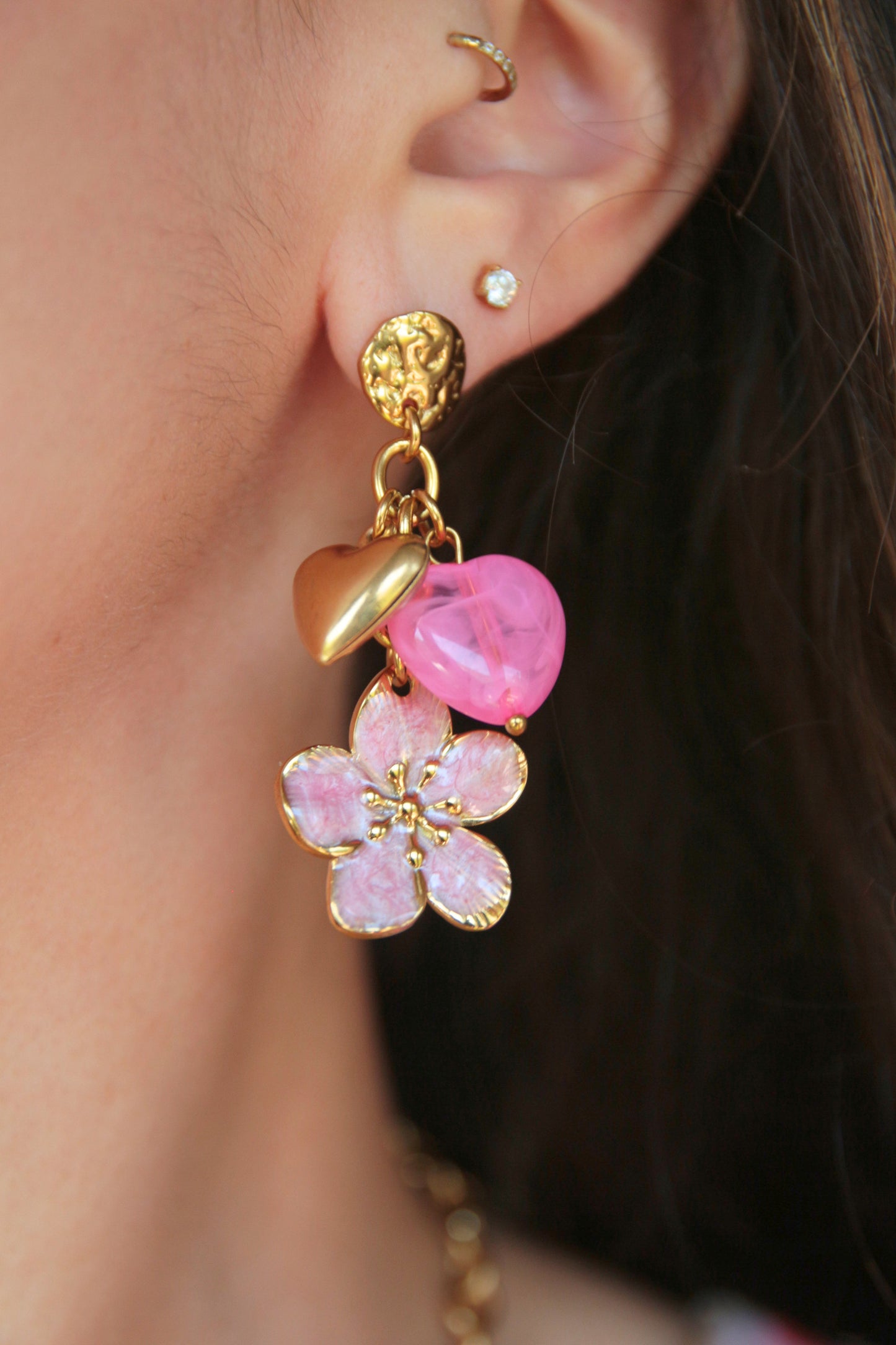 Boucles d'oreilles pendantes rose - MOOREA