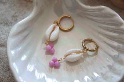 Boucles d'oreilles pendantes coquillage - ROSE