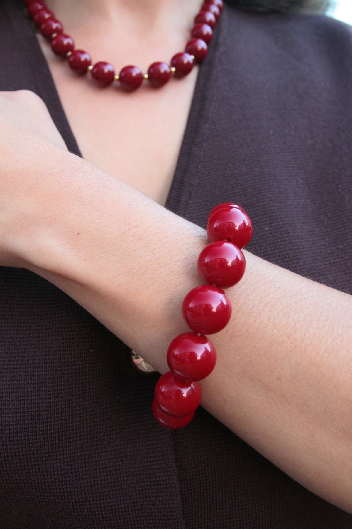 Bracelet grosses perles - ROUGE