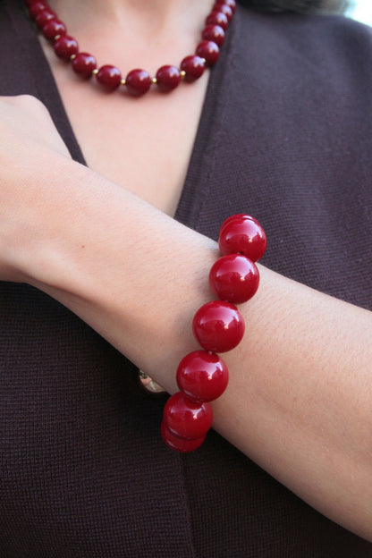 Bracelet grosses perles - ROUGE