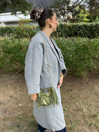 Sac bandoulière cuir irisé kaki - MAYA