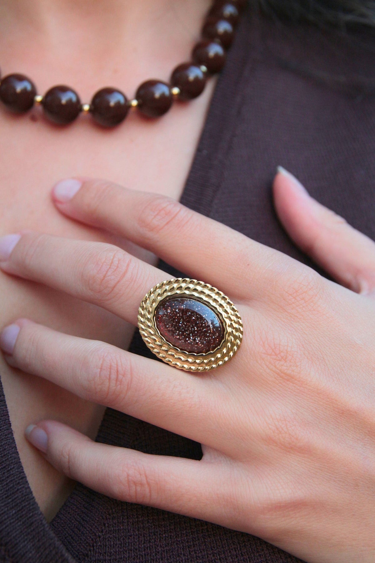 Bague pierre marron paillettes - MOKA