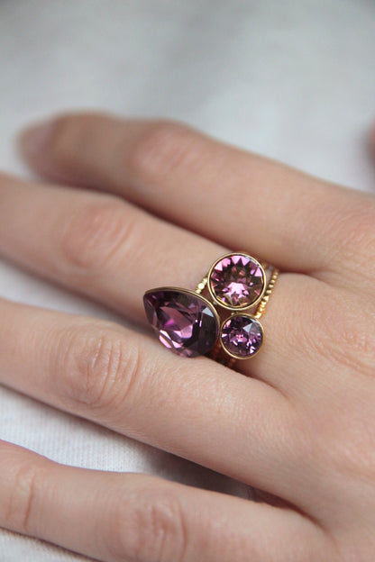 Bague cristaux gouttes prune