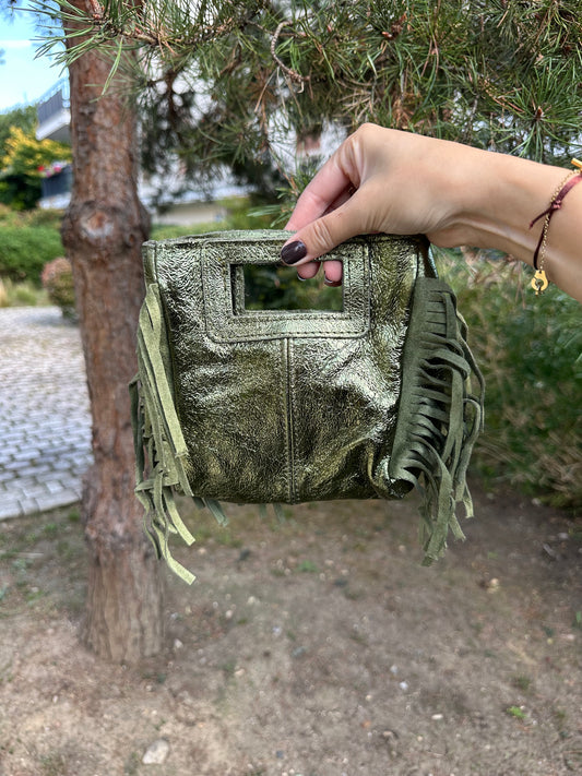 Sac bandoulière cuir irisé kaki - MAYA