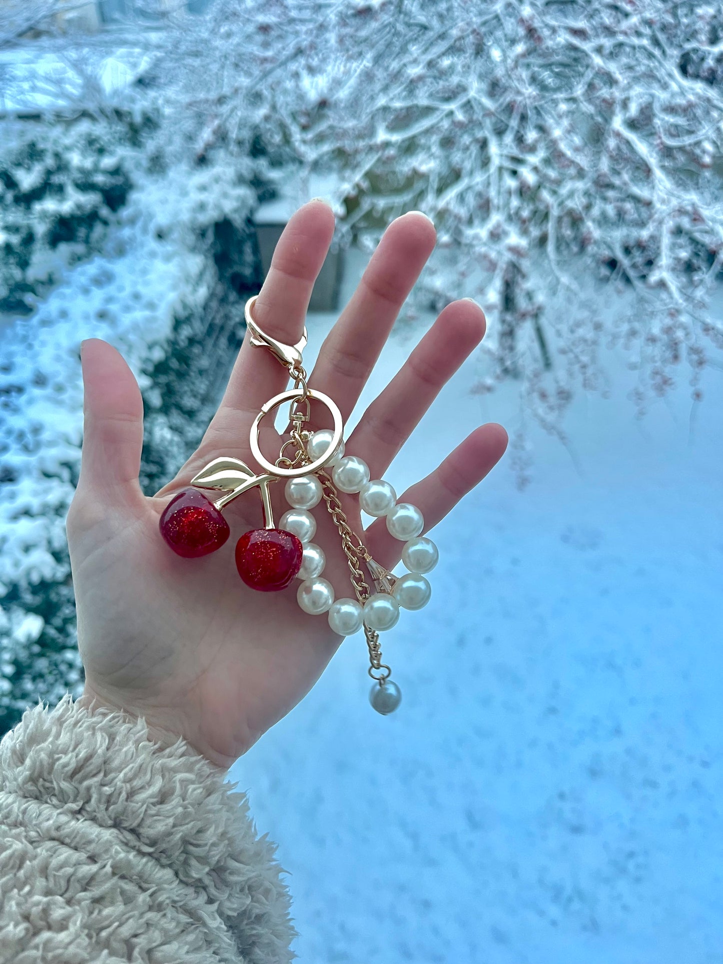 Porte clé cerise perles