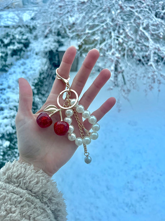 Porte clé cerise perles