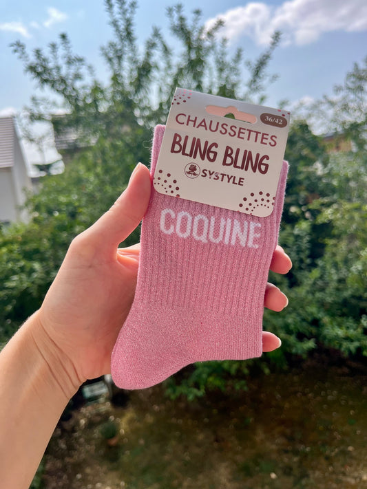 Chaussette paillettes rose - COQUINE