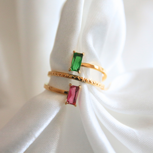 Bague strass rose et vert - JADE
