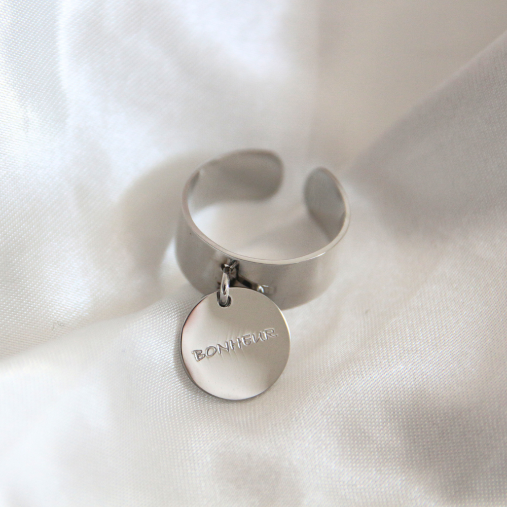 Bague breloque médaillon - BONHEUR