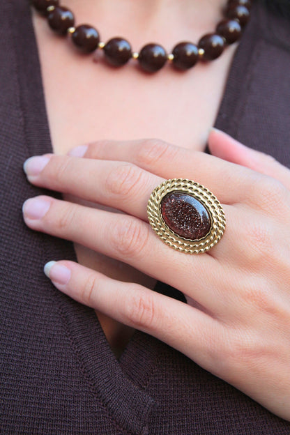 Bague pierre marron paillettes - MOKA