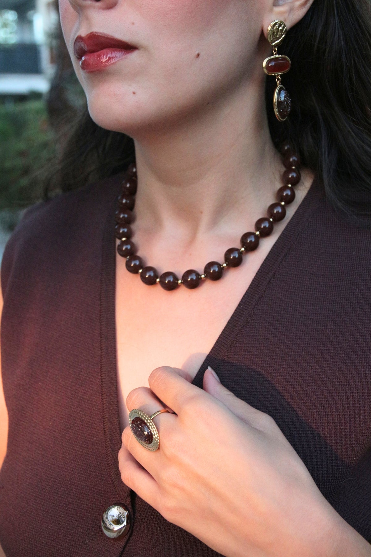 Collier perles marron - LARA