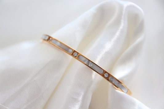 Jonc nacre strass doré