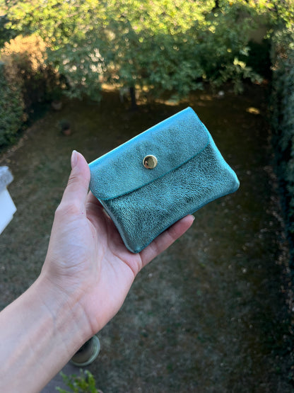 Porte monnaie cuir irisé - BLEU
