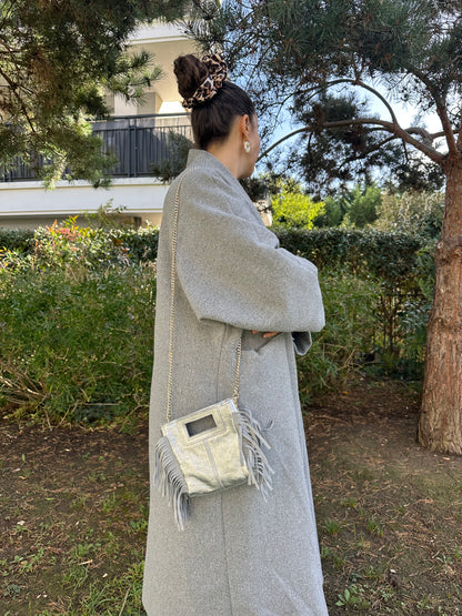 Sac bandoulière cuir irisé argenté - MAYA