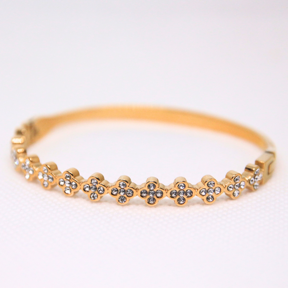 Bracelet jonc trèfles strass - ESMEE