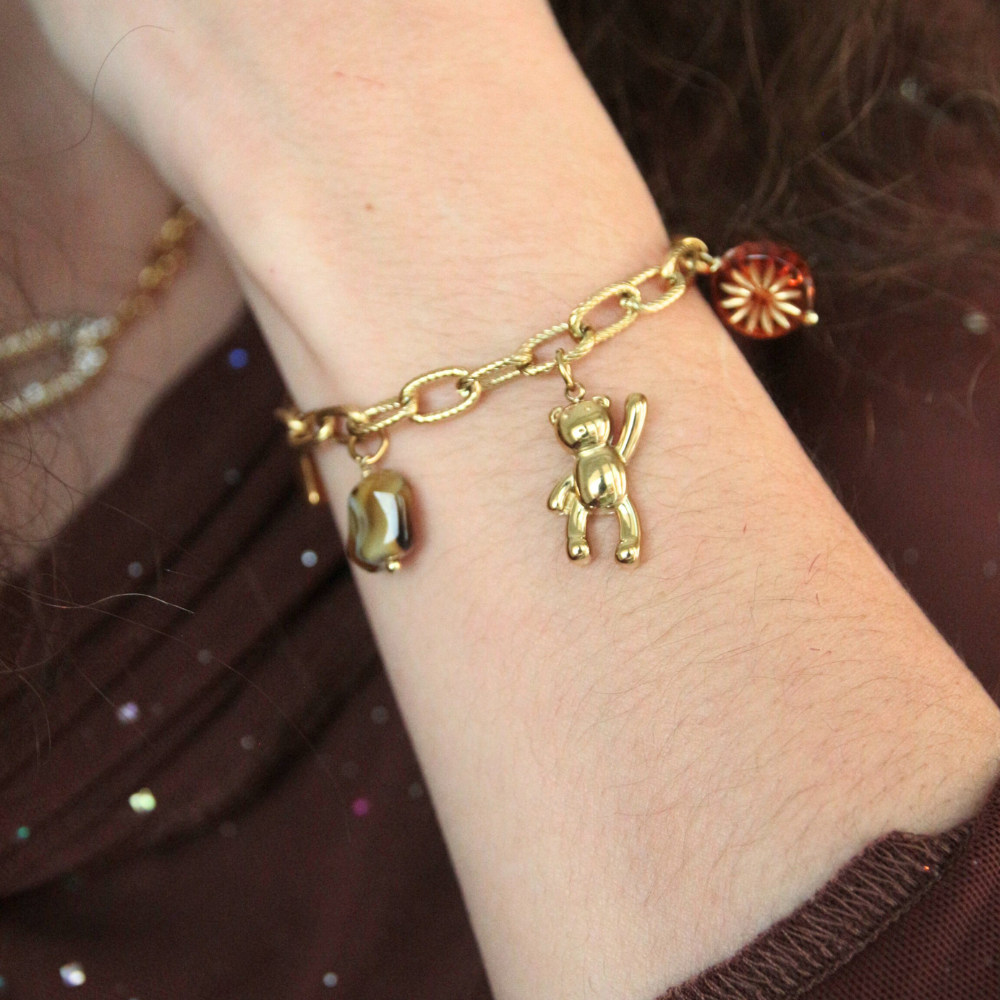 Bracelet breloque doré et marron - TEDDY