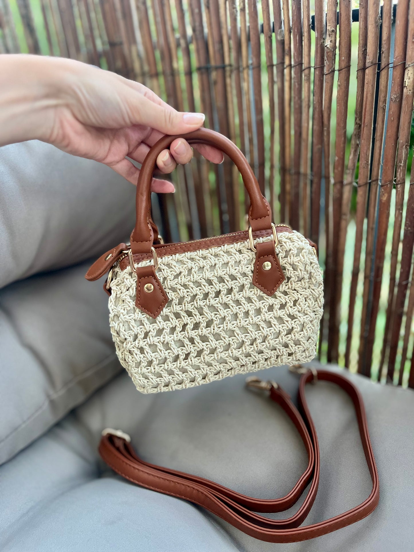 Sac bowling tressé beige - LOU