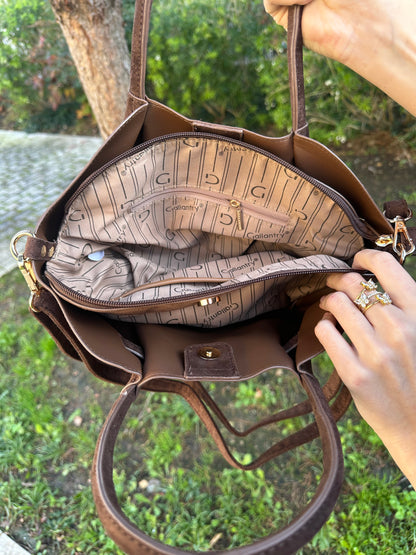 Sac bandoulière suède marron - ASHLEY