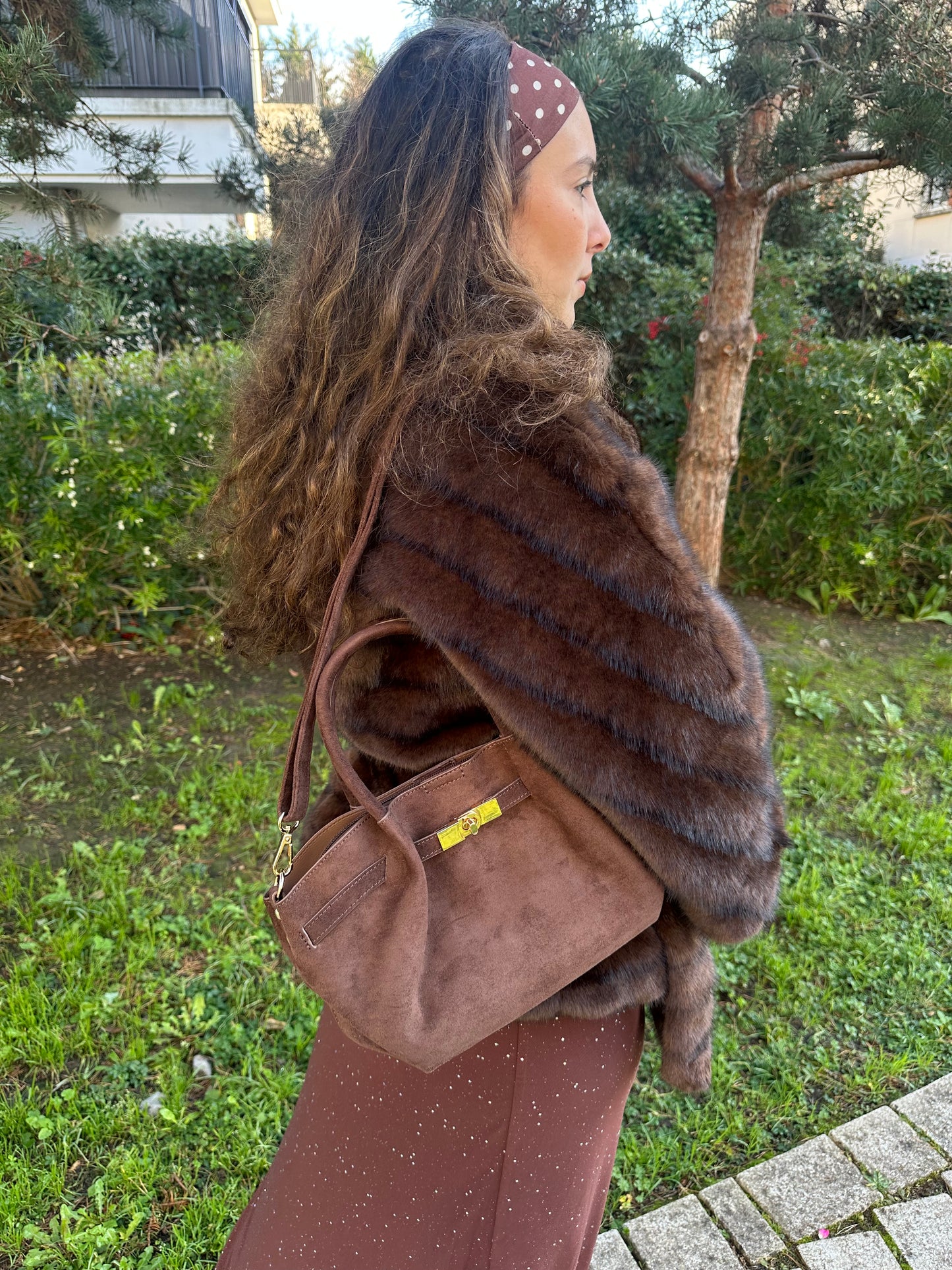 Sac bandoulière suède marron - ASHLEY