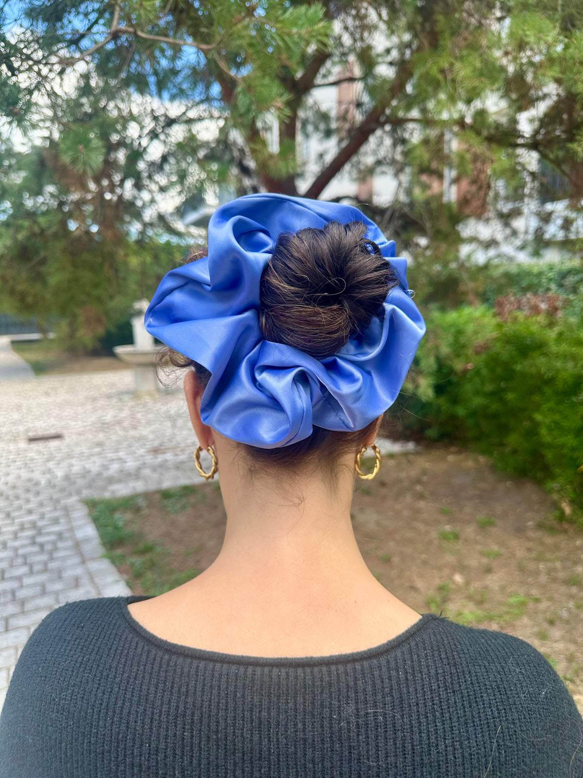 Chouchou satin bleu XL