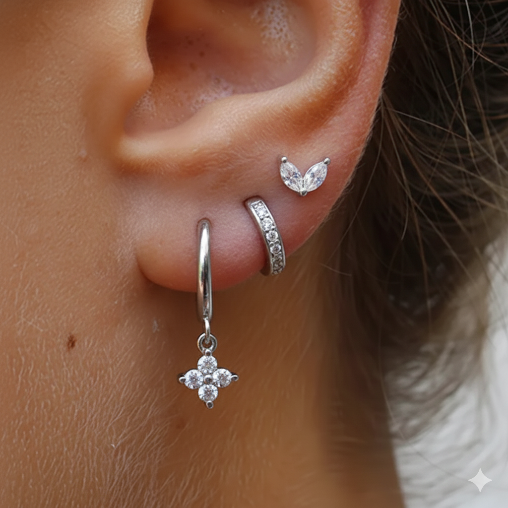 Composition piercings oreille - ARGENTÉ