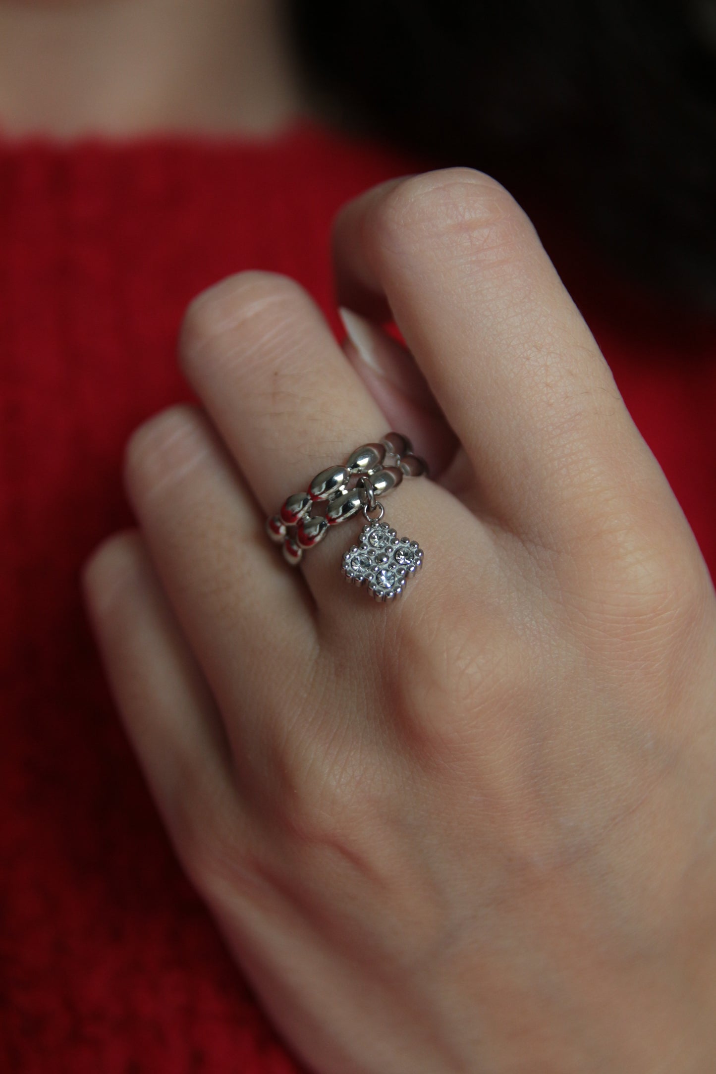 Bague breloque trèfle strass - Oana