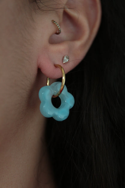 Boucles d'oreilles fleurs résine Bleu ciel - Flore