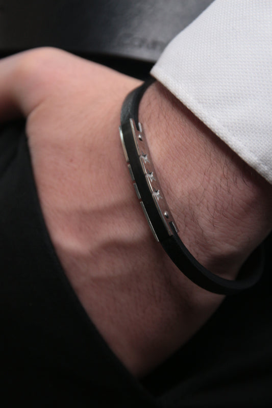 Bracelet cuir homme noir et étoiles - BRYAN
