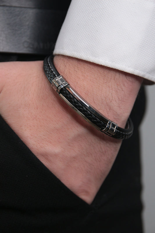Bracelet cuir homme noir - JAMES