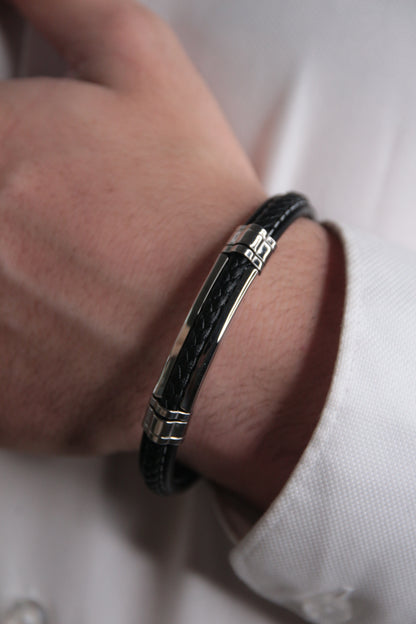 Bracelet cuir homme noir - JAMES