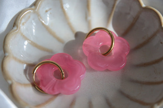 Boucles d'oreilles fleurs rose fushia - FLORINE