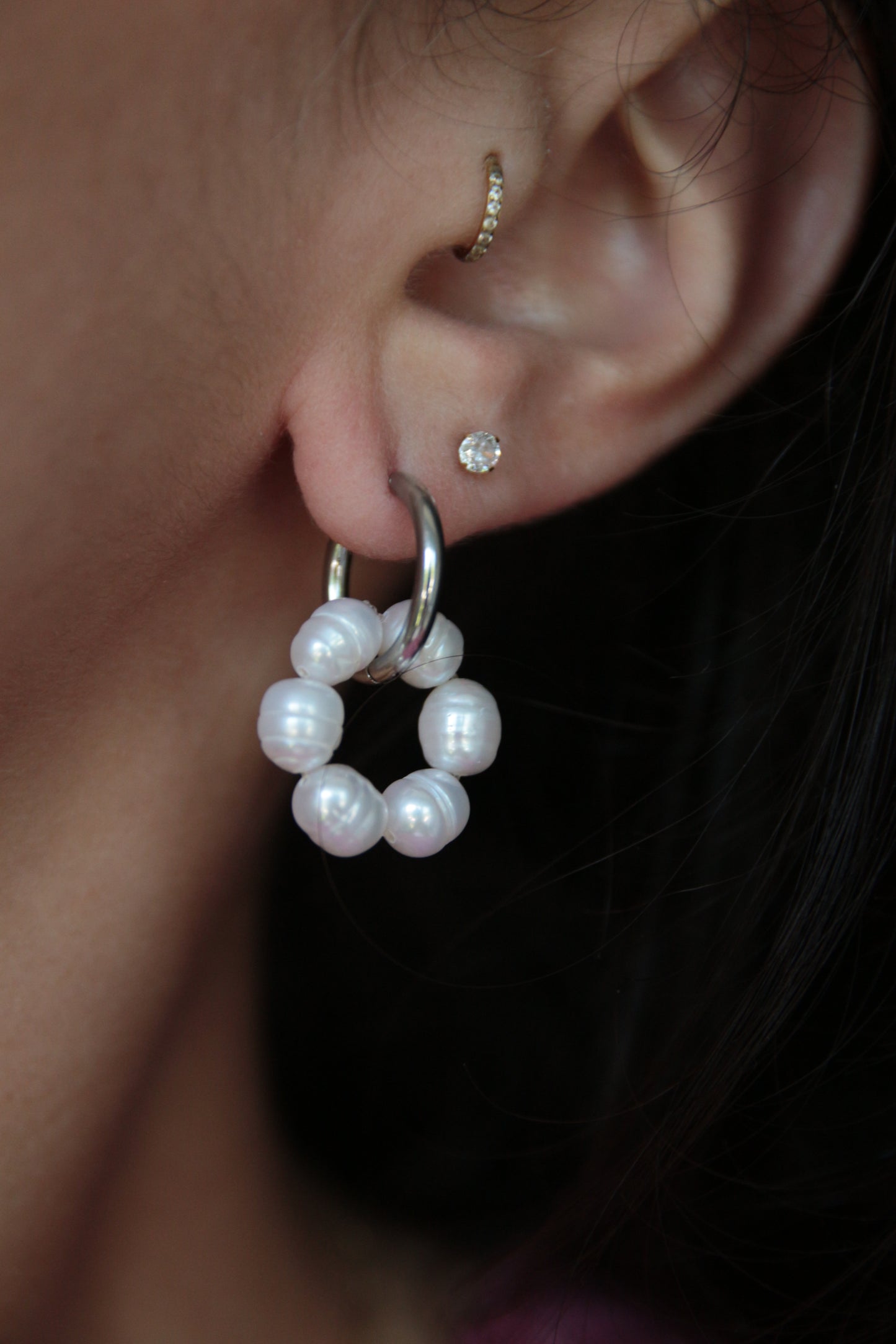 Boucles d'oreilles fleur perle d'eau douce - PERLA (fait main)