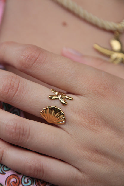 Bague ouverte étoile de mer coquillage - OCEAN