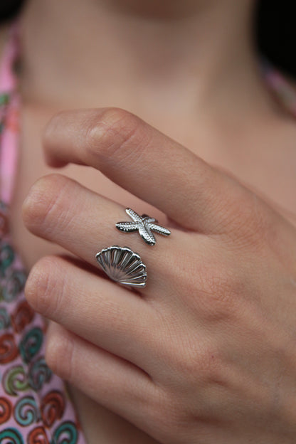 Bague ouverte étoile de mer coquillage - OCEAN
