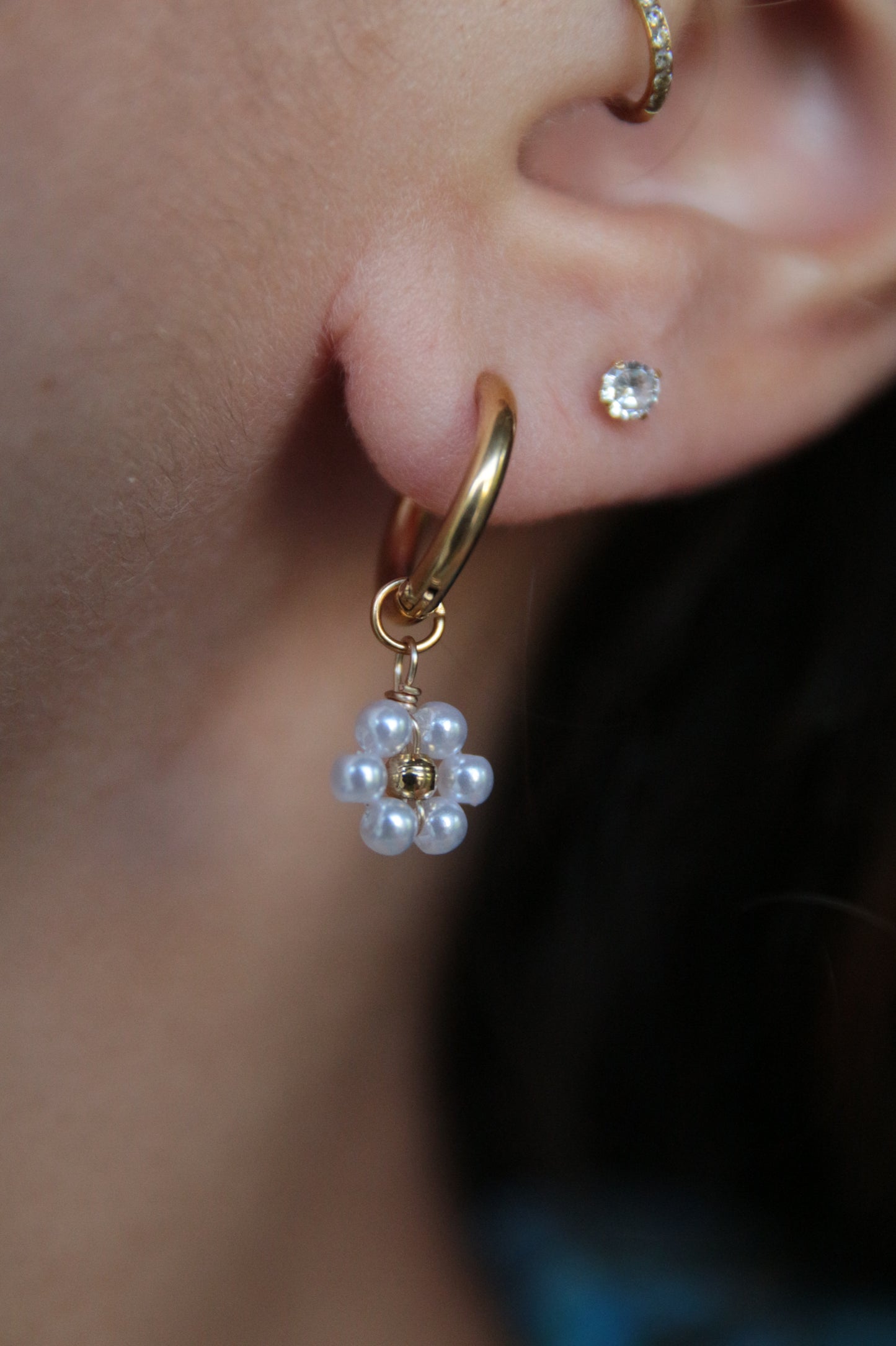 Boucles d'oreilles fleurs perles - MARGUERITE