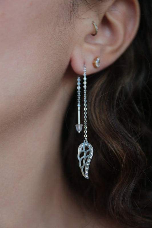 Boucles d'oreilles chaîne aile argenté - ANGEL