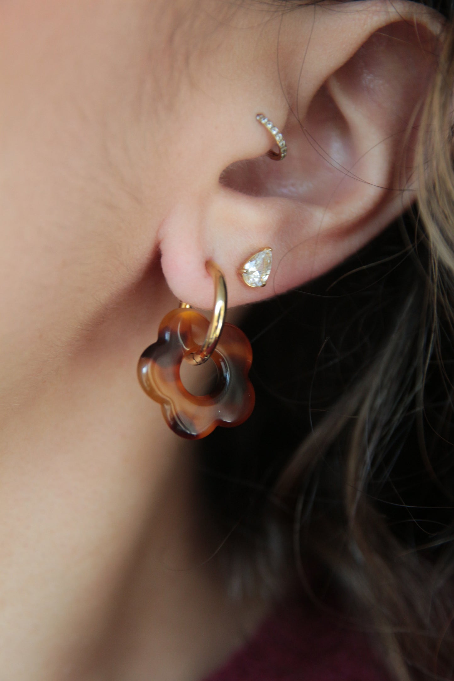 Boucles d'oreilles fleur résine écaille de tortue - FLORE