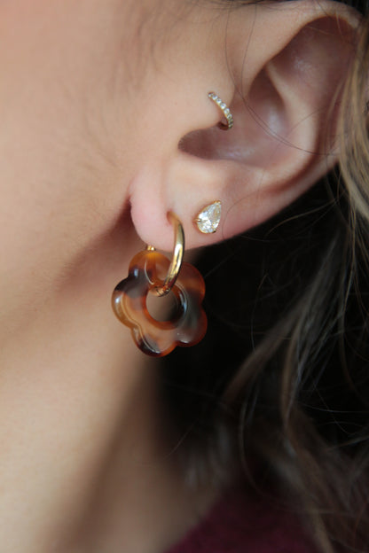 Boucles d'oreilles fleur résine écaille de tortue - FLORE