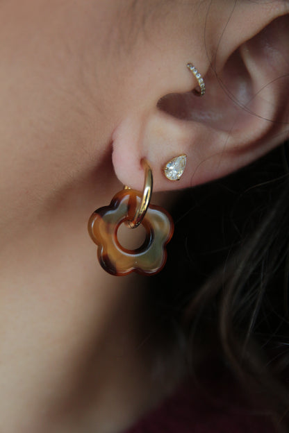 Boucles d'oreilles fleur résine écaille de tortue - FLORE