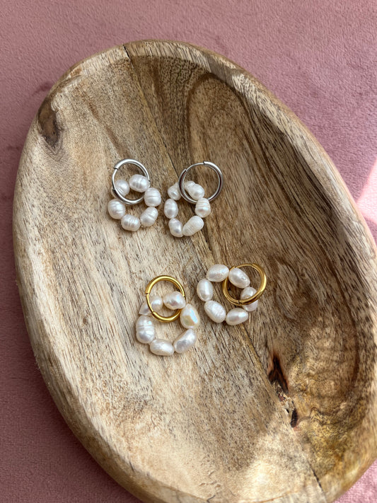 Boucles d'oreilles fleur perle d'eau douce - PERLA (fait main)