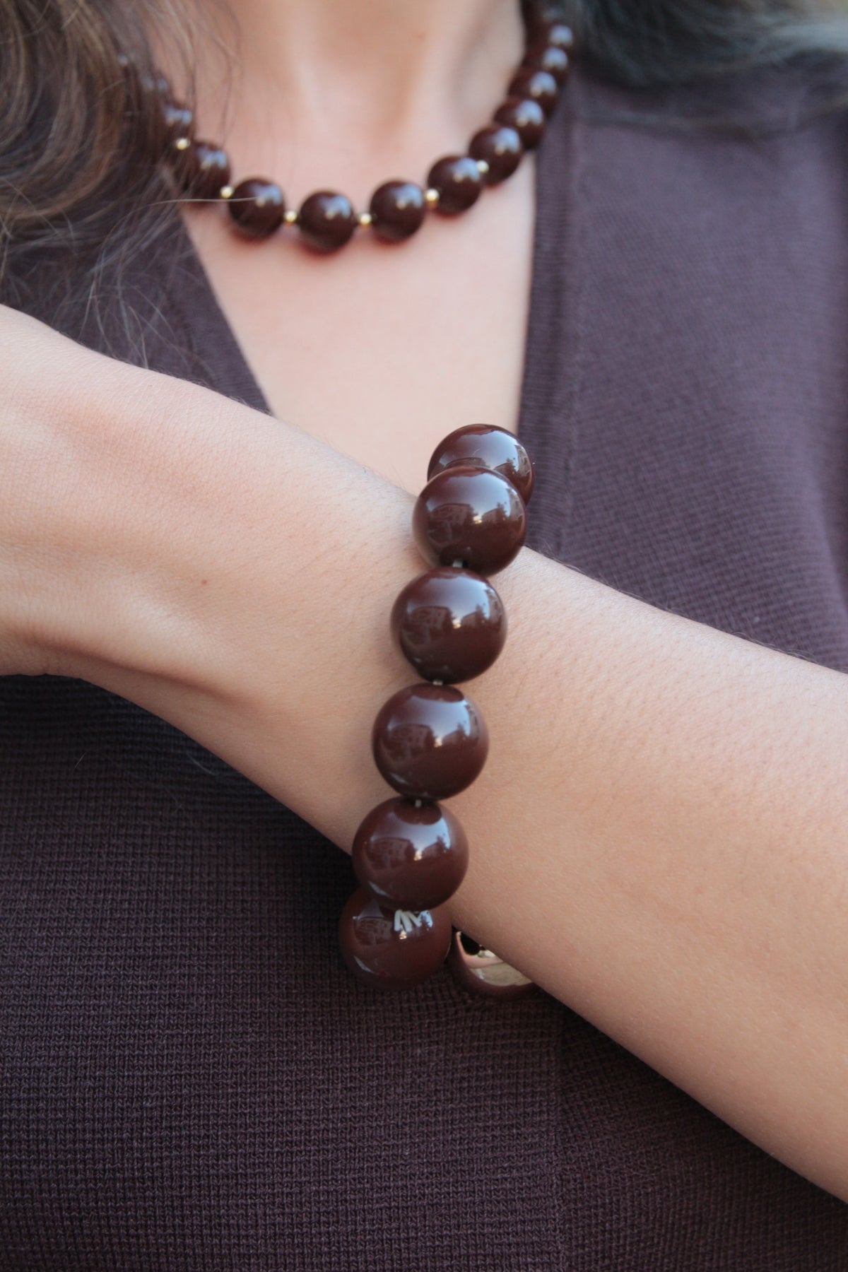 Bracelet grosses perles - MARRON