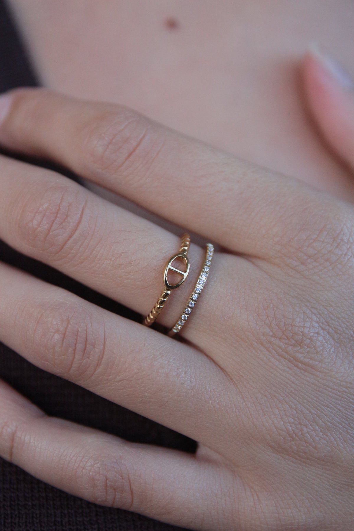 Bague dorée double anneau maille marine et strass - MINA