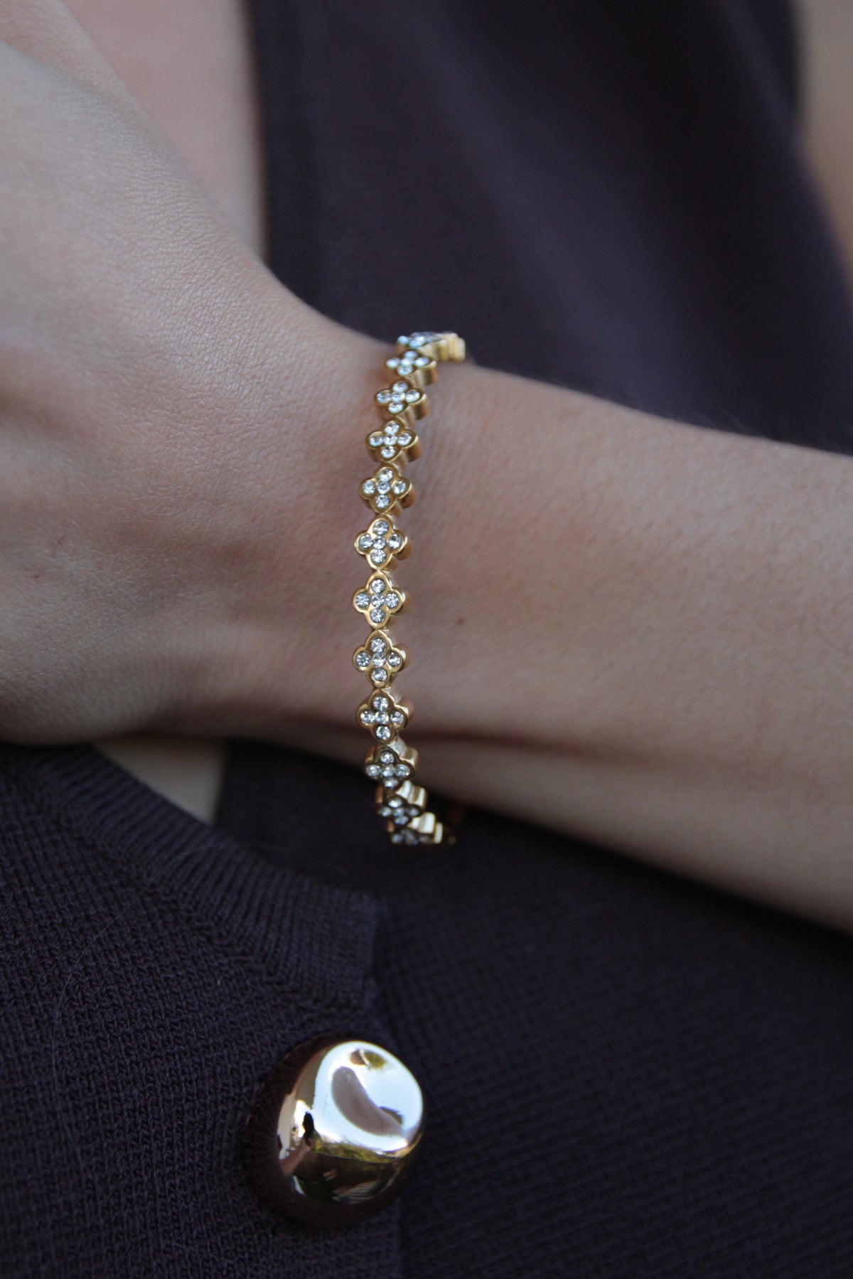 Bracelet jonc trèfles strass - ESMEE