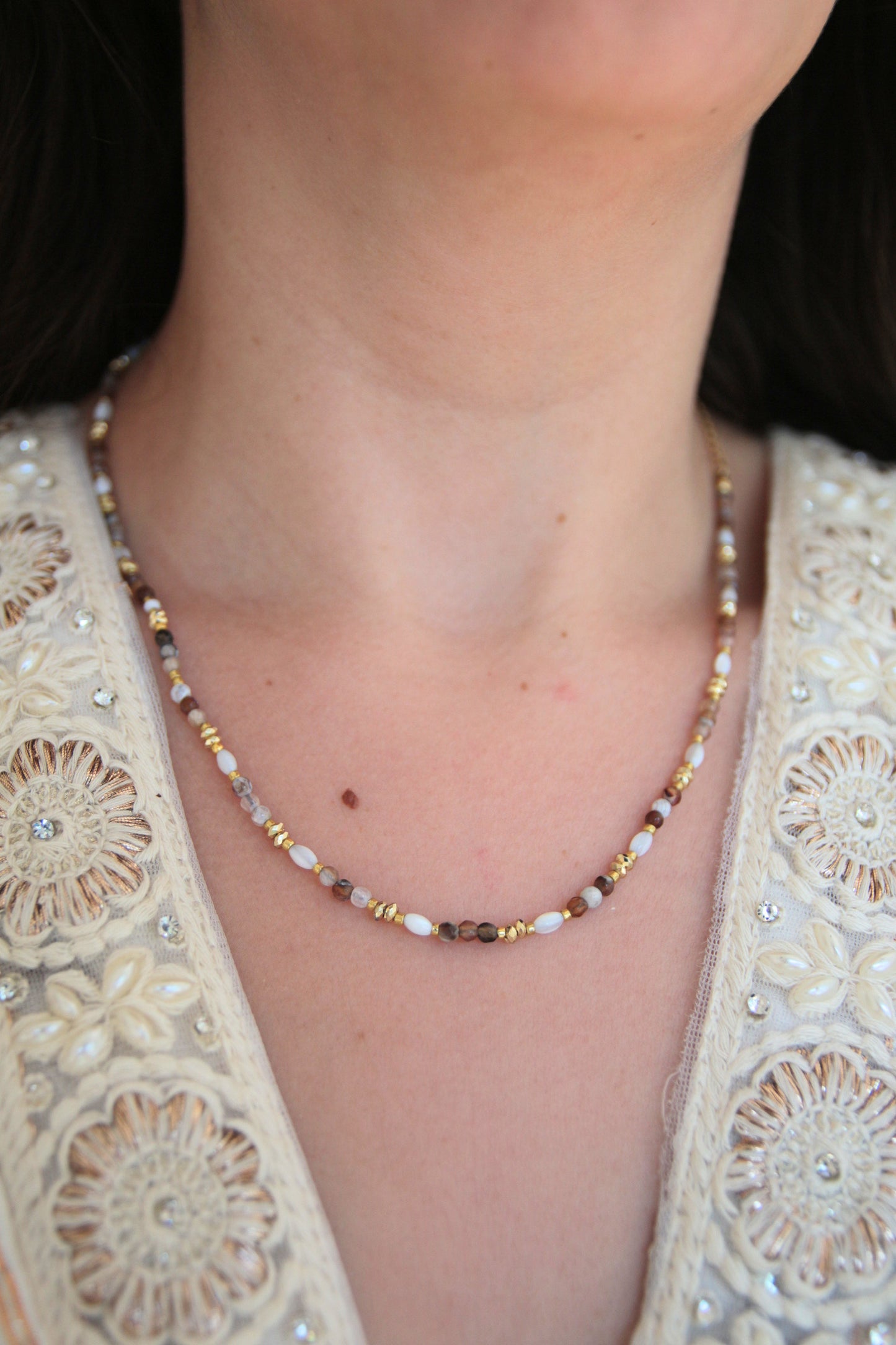Collier pierres naturelles - CHAMPAGNE QUARTZITE