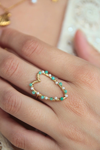 Bague coeur ouverte perles - APHRODITHE