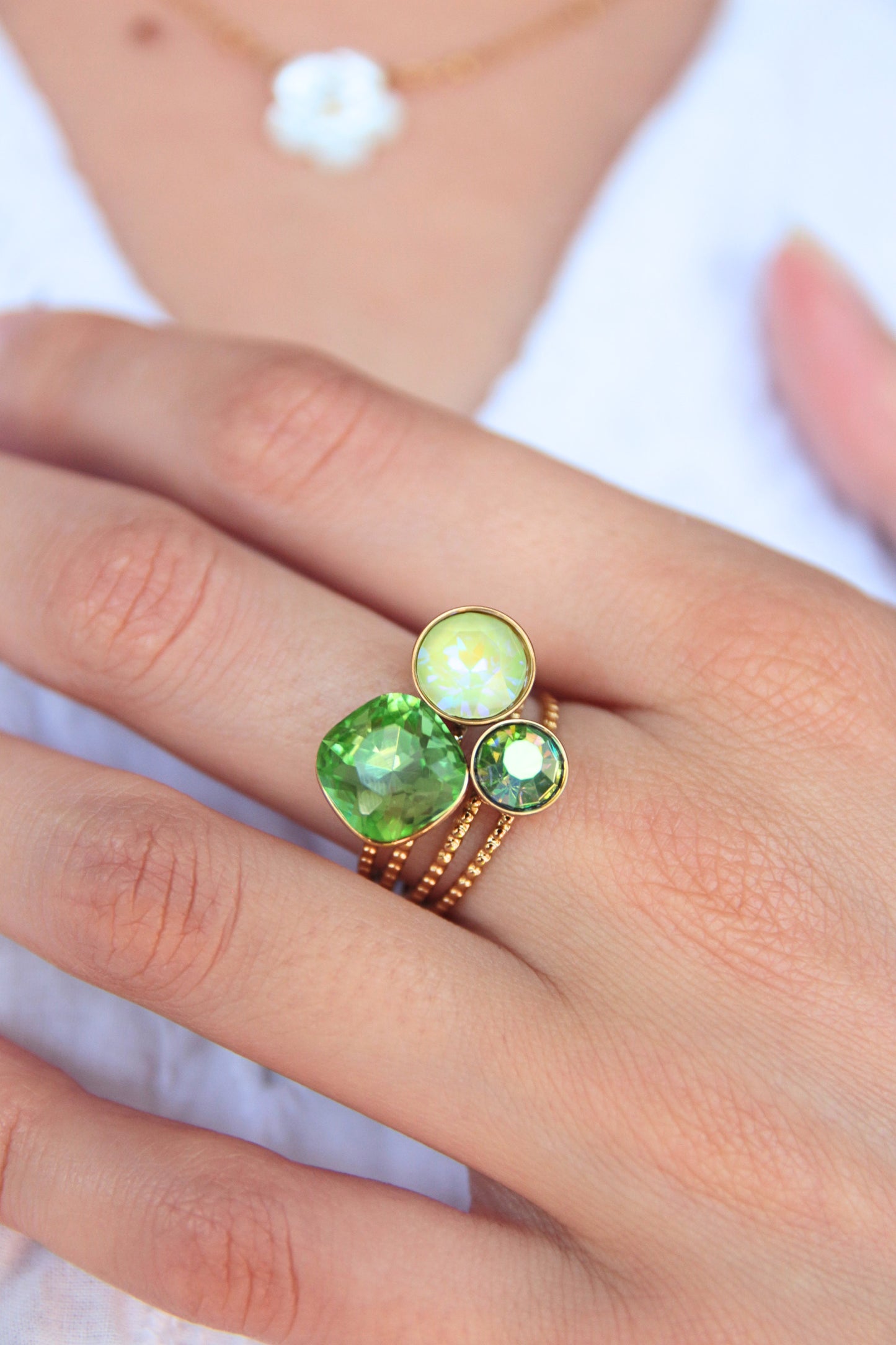 Bague cristaux vert pomme - LAYA