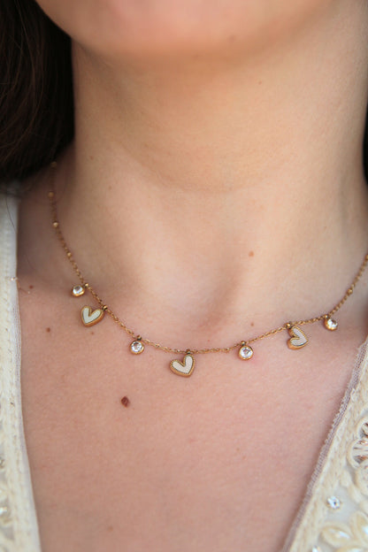 Collier breloques coeurs nacrés - MARIE