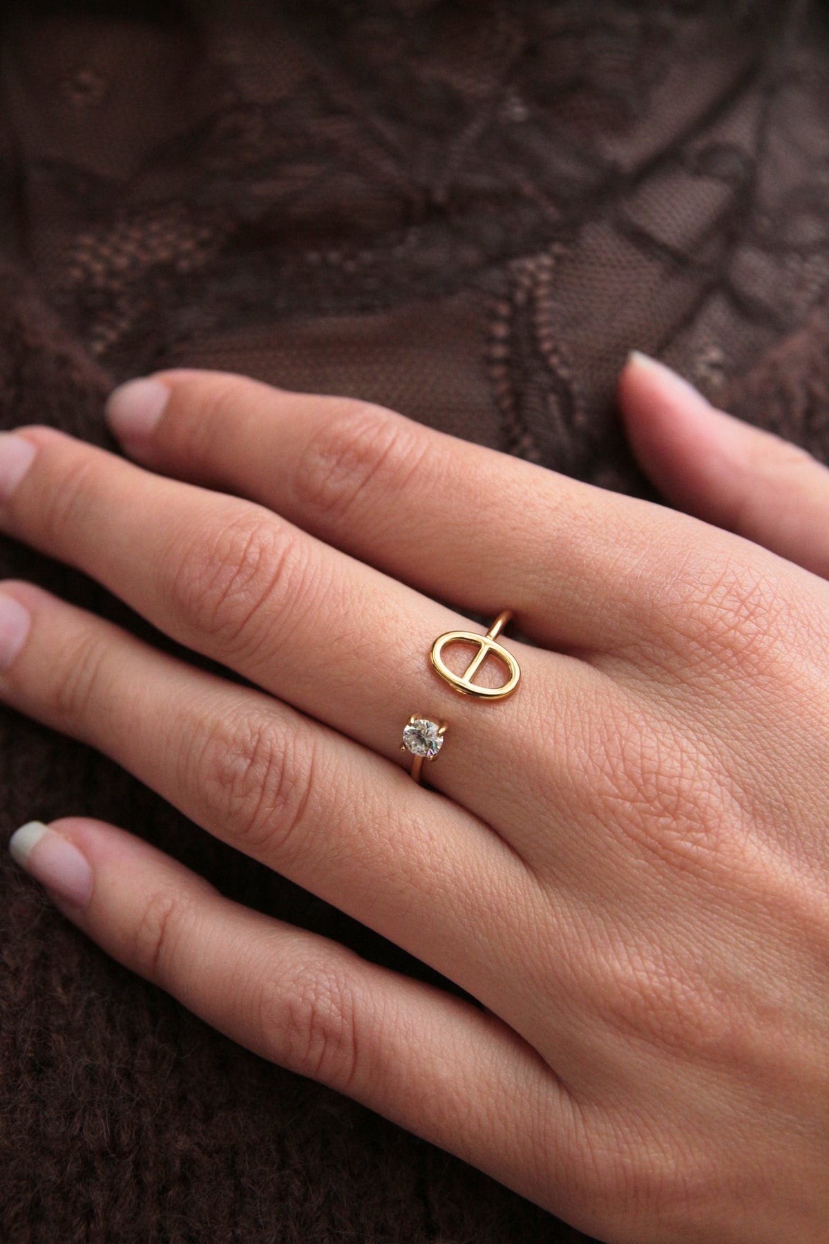 Bague ouverte maille marine dorée - ALIA