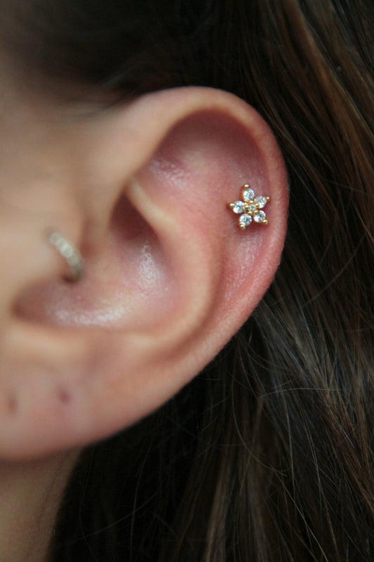 Piercing cartilage fleur dorée