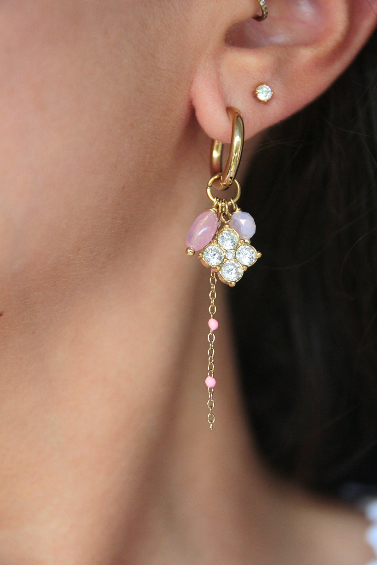 Boucles d'oreilles pendantes trèfle - PINKY